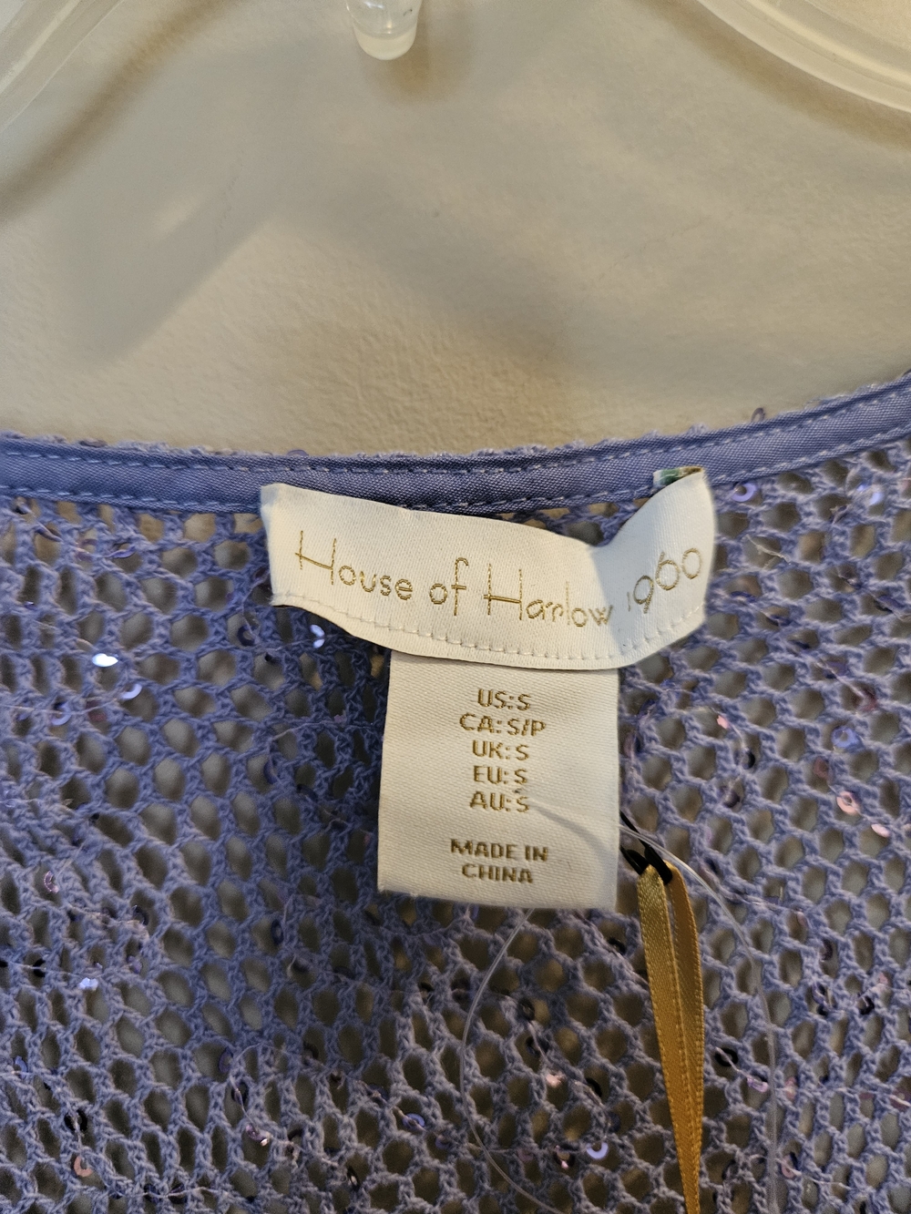 NEW! HOUSE OF HARLOW 1969 Cotton Crochet Sequin Lilac Swimsuit Cover Up Small. - Picture 7 of 8